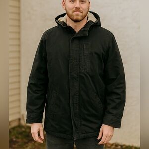 AMERICAN EAGLE Men’s LT‎ Black Canvas Full Zip Hooded Quilted Jacket